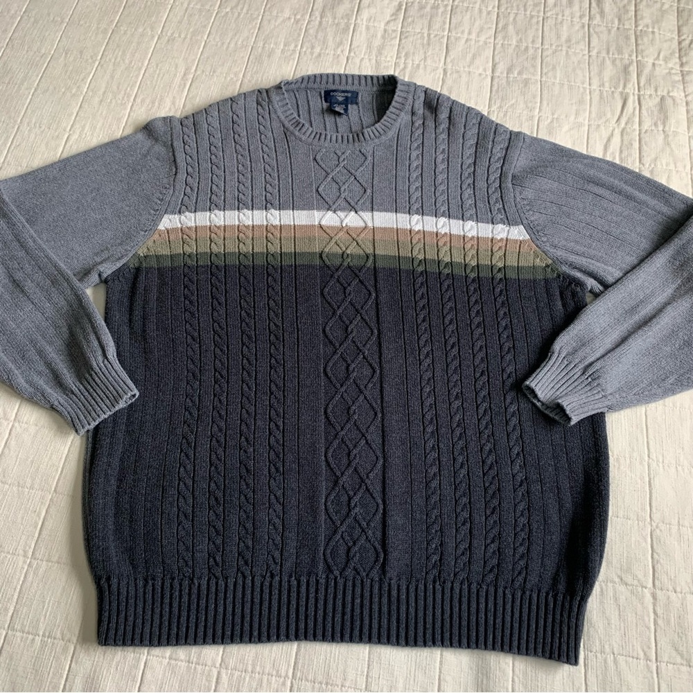 Vintage Dockers Men’s Cable Knit Stripe Cotton Grandpa Sweater Size XL‎